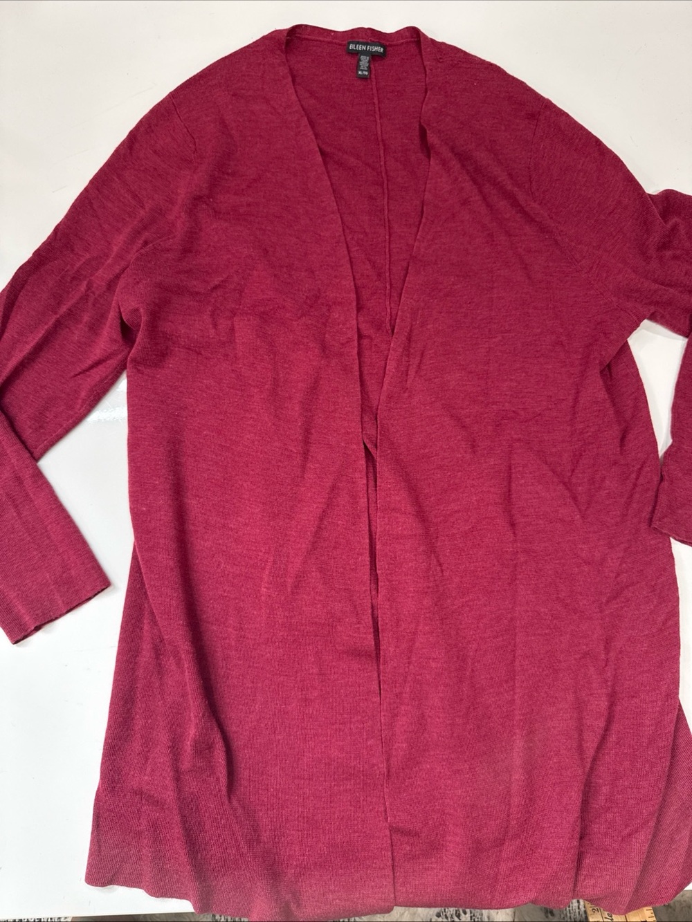 Eileen Fisher Red Burgundy Wool Italian Yarn Long Cardigan Sweater XL A030826 ha